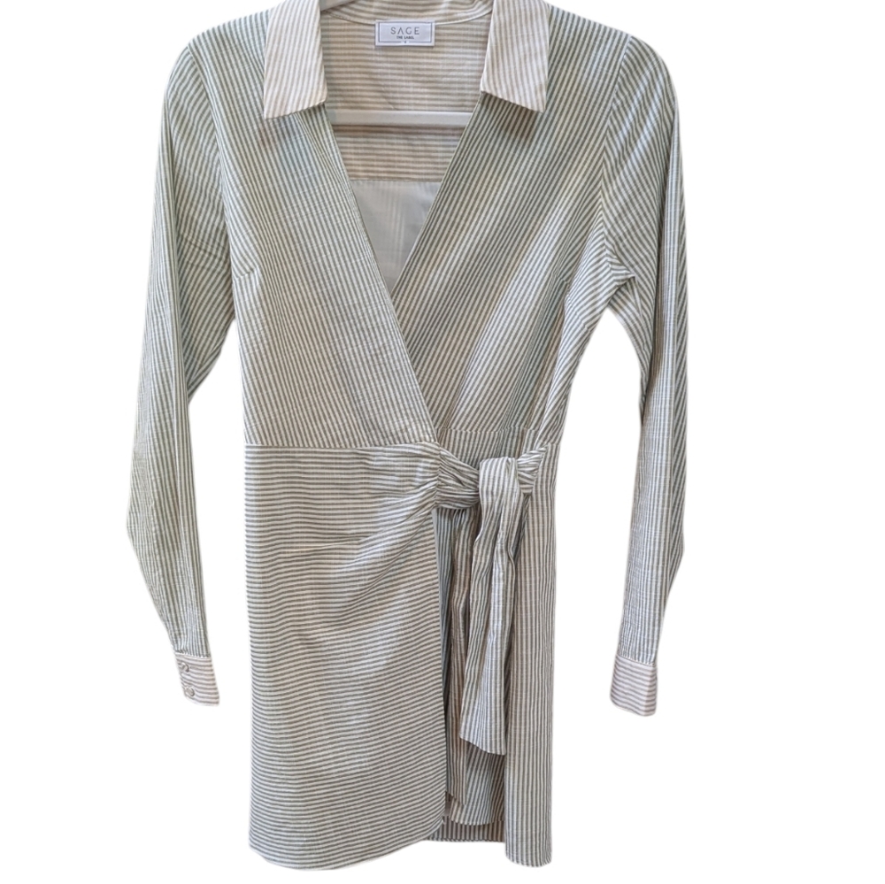 Sage The Label, Striped Wrap Dress - Green,Tan and White. Sz, Small